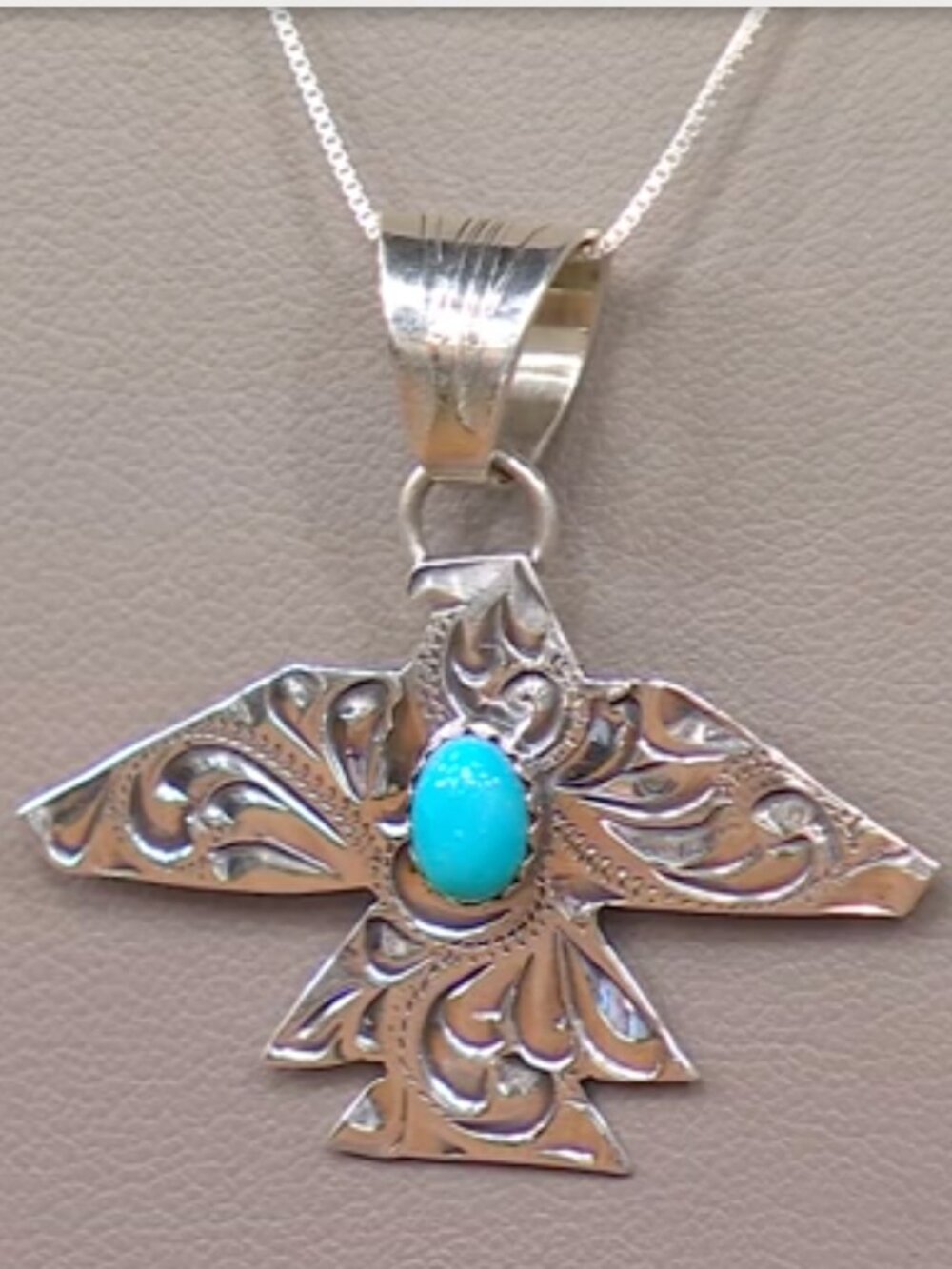 Chaco Canyon Sterling Silver Turquoise Eagle Pendant with Chain Hand crafted NWT